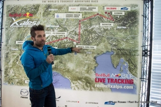 Hannes Arch speaks during the Red Bull X-Alps Route Launch in Salzburg, Austria on March 19th, 2015