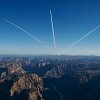 Paul Bonhomme of Great Britain, Peter Besenyei of Hungary and Matt Hall of Australia fly over the Grand Canyon prior to the eight and final stage of the Red Bull Air Race World Championship in Arizona, United States on October 14, 2015.