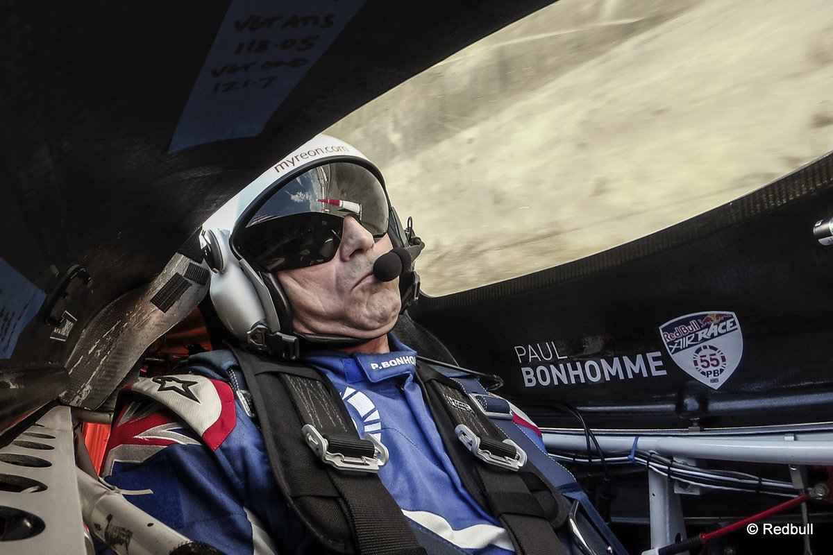 Paul Bonhomme of Great Britain performs during qualifying day of the eighth stage of the Red Bull Air Race World Championship at the Las Vegas Motor Speedway in Las Vegas, Nevada, United States on October 17, 2015.