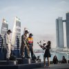 Daniel Ryfa of Sweden (L), Francois Le Vot of France (C) and Juan Velarde of Spain (R) celebrate during the Challengers Cup award ceremony for the first stage of the Red Bull Air Race World Championship in Abu Dhabi, United Arab Emirates on February 28, 2014.