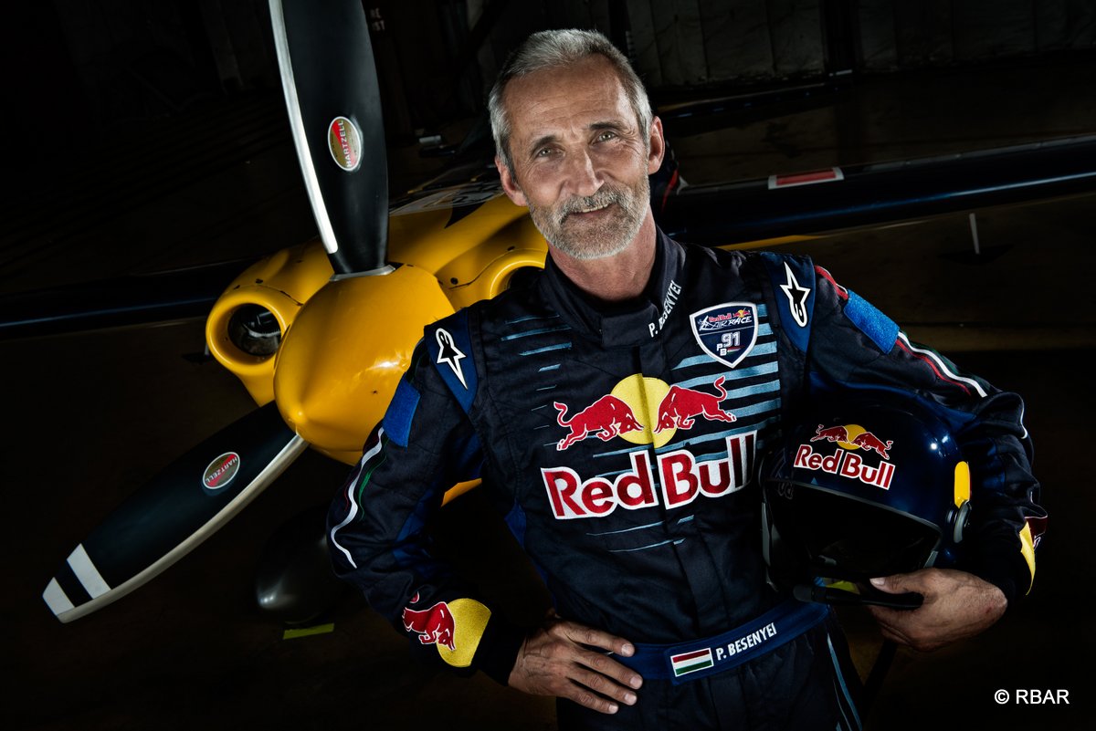 Hungarian pilot Peter Besenyei poses for a photograph during the Red Bull Air Race World Series in Abu Dhabi, United Arab Emirates on February 23, 2014.