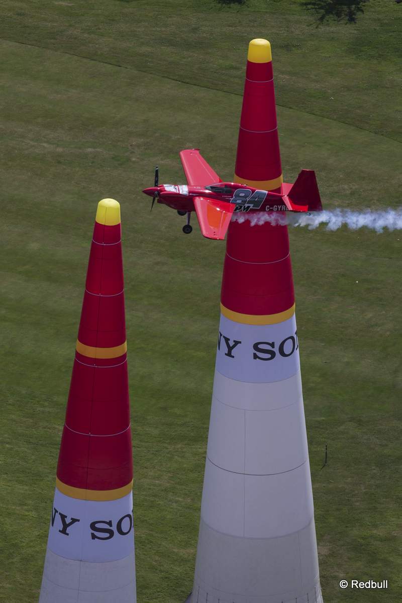 Pete McLeod of Canada performs during the training for the fifth stage of the Red Bull Air Race World Championship in Ascot, Great Britain on August 15, 2014.