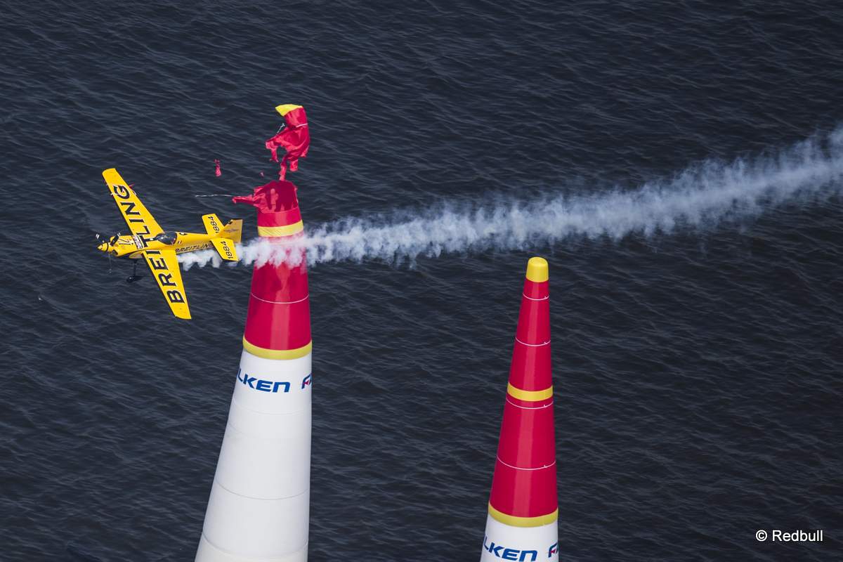 Francois Le Vot of France performs during the second stage of the Red Bull Air Race World Championship in Chiba, Japan on May 17, 2015.