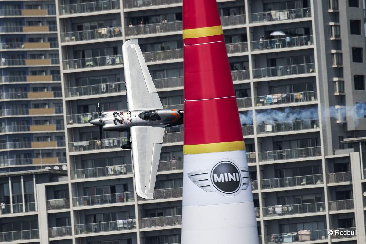 Hannes Arch of Austria performs during the second stage of the Red Bull Air Race World Championship in Chiba, Japan on May 17, 2015.