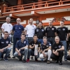 The pilots pose for a photograph in front of Chiba Shrine prior to the second stage of the Red Bull Air Race World Championship in Chiba, Japan on May 14, 2015.