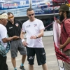 Matthias Dolderer of Germany & Nicolas Ivanoff of France learning how to fly a traditional Malaysian kite called the Wau at the race airport during the Red Bull Air Race Putrajaya 2014 in Putrajaya, Malaysia on May 14th 2014.
