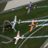 Hannes Arch of Austria flies in formation with Paul Bonhomme of Great Britain, Peter Besenyei of Hungary and Nicolas Ivanoff of France during a Recon flight prior to the eight stage of the Red Bull Air Race World Championship over the Red Bull Ring in Spielberg, Austria on October 22, 2014.
