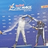 Mikael Brageot of France (L), Daniel Ryfa of Sweden (C) and Cristian Bolton of Chile (R) celebrate during the Challenger Cup Award Ceremony of the third stage of the Red Bull Air Race World Championship in Rovinj, Croatia on May 31, 2015.