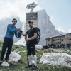 Christian Maurer (SUI1) wins the Salewa Brenta Trophy and receives it from Michele Leonardi (host of the Brentei Hut) during the Red Bull X-Alps at Brenta, Cima Tosa (turn point 5), Italy on 8th July 2015