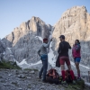 Micheal Witschi (SUI3), Stanislav Mayer (CZE) and their support team perform during the Red Bull X-Alps at Brenta, Cima Tosa (turn point 5), Italy on 9th July 2015