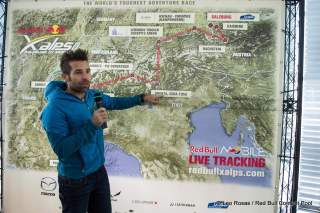 Hannes Arch speaks during the Red Bull X-Alps Route Launch in Salzburg, Austria on March 19th, 2015