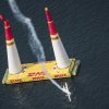 Matthias Dolderer of Germany hits the pylon during the finals for the second stage of the Red Bull Air Race World Championship in Rovinj, Croatia on April 13, 2014.