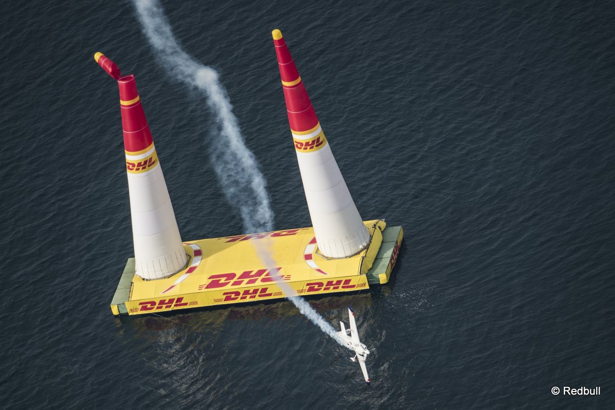 Matthias Dolderer of Germany hits the pylon during the finals for the second stage of the Red Bull Air Race World Championship in Rovinj, Croatia on April 13, 2014.