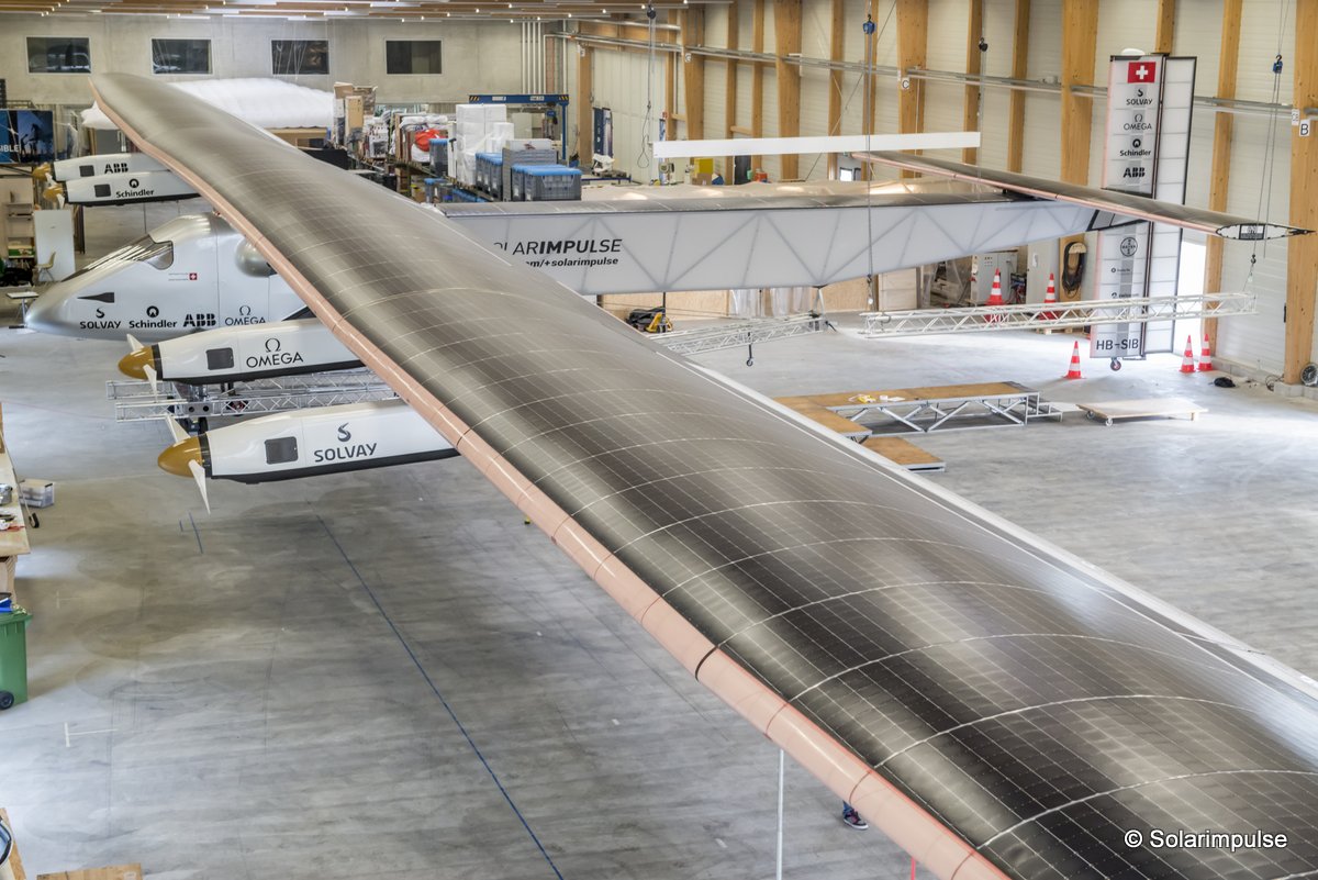 Payerne, Switzerland Solar Impulse 2, the single seater solar airplane with which they will attempt in 2015 the first round-the-world solar flight.