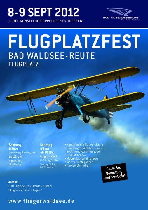 Flugplatzfest Sport- und Segelfliegerclub  Bad Waldsee-Reute e.V. 08.09. – 09.09.2012